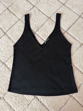 Zara Black Ribbed V-Neck Tank